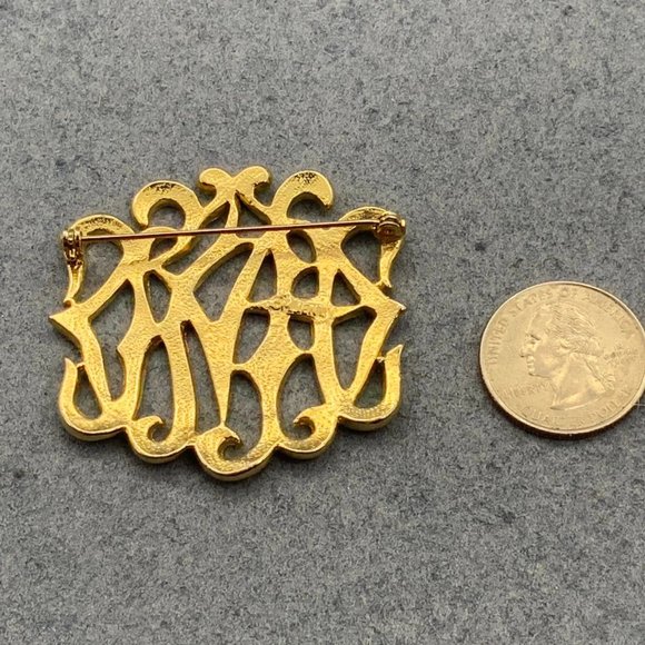 C M Lient Monogram Brooch Pin As Is Scrollwork Gold Shiny Initials - Picture 3 of 6